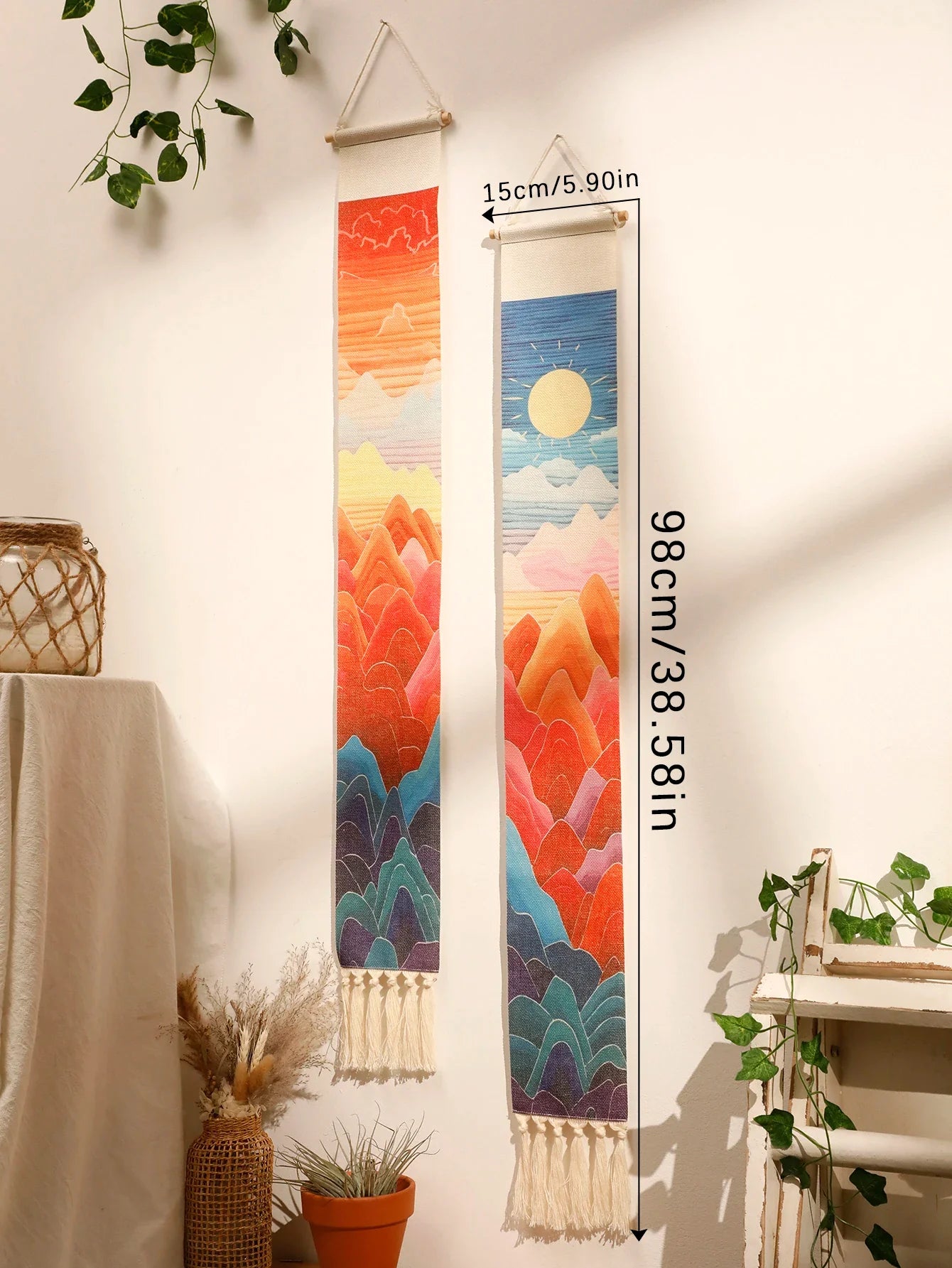 Handmade Macrame Wall Tapestry – Boho Sunset and Sunrise Wall Art Decor for Living Room