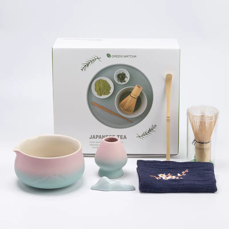 Japanese Matcha Tea Set with Ceramic Bowl, Bamboo Whisk, Spoon Holder & Strainer – Ideal Tea Gift Set for Authentic Tea Ceremonies