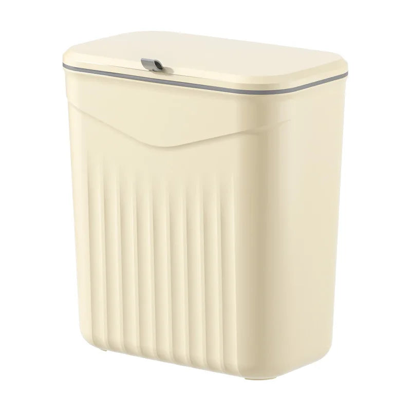 Wall-mounted slim bathroom trash can with flip lid, space-saving garbage bin for toilet or kitchen storage