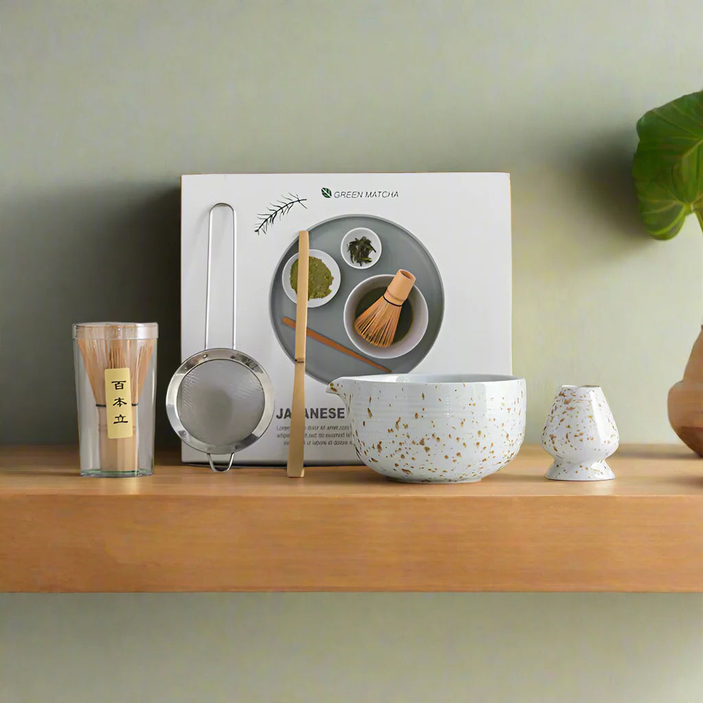 Japanese Ceramic Matcha Bowl Set with Whisk – Traditional Song Dynasty Tea Ceremony Tools