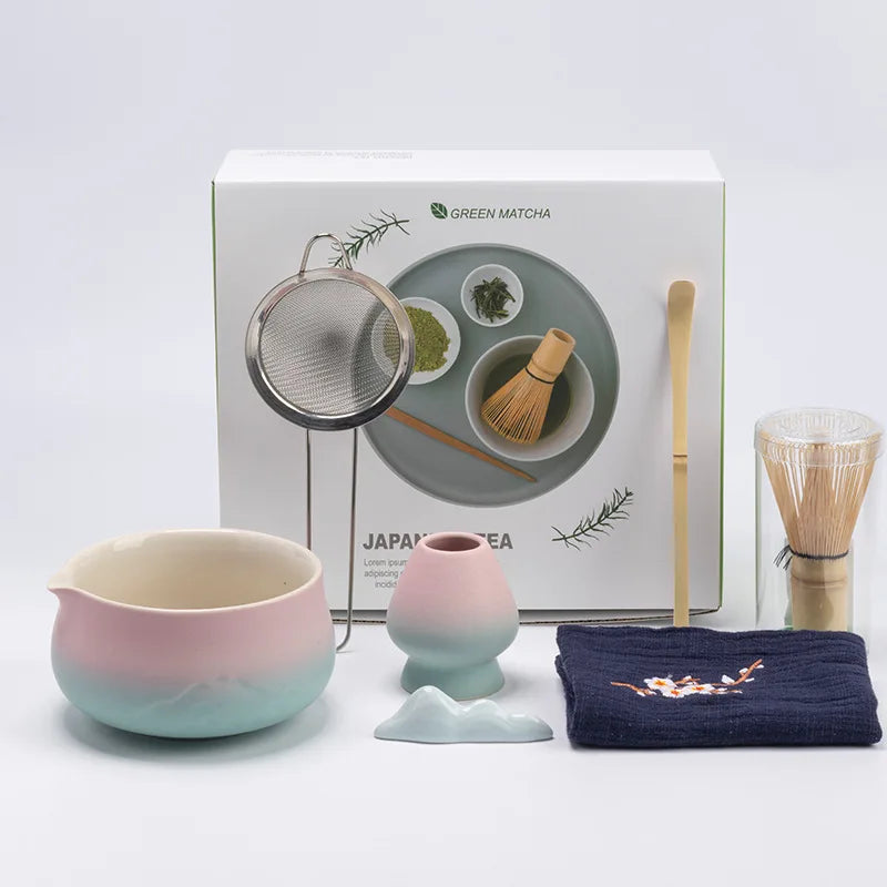 Japanese Matcha Tea Set with Ceramic Bowl, Bamboo Whisk, Spoon Holder & Strainer – Ideal Tea Gift Set for Authentic Tea Ceremonies