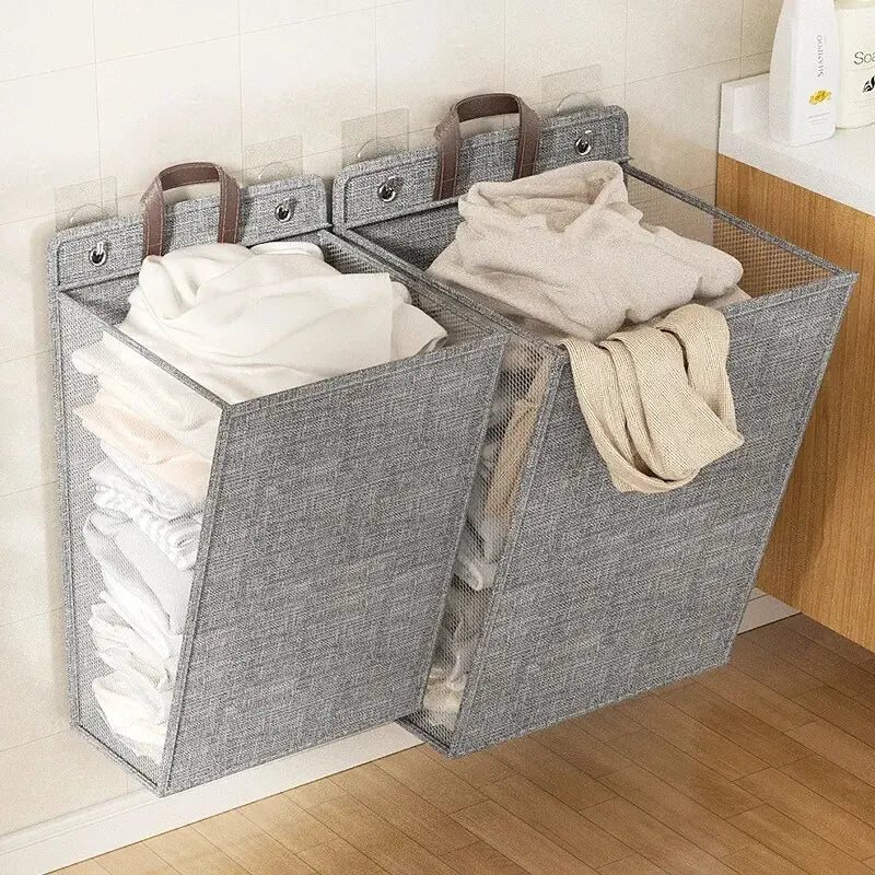Foldable Adhesive Laundry Basket – Multifunctional Wall Hanging Organizer for Clothes and More