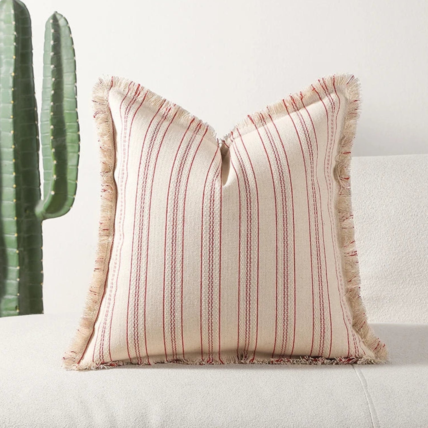 Scandi Stripe Textured Fringe Cushion Cover