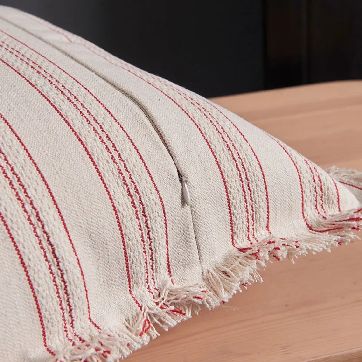 Scandi Stripe Textured Fringe Cushion Cover