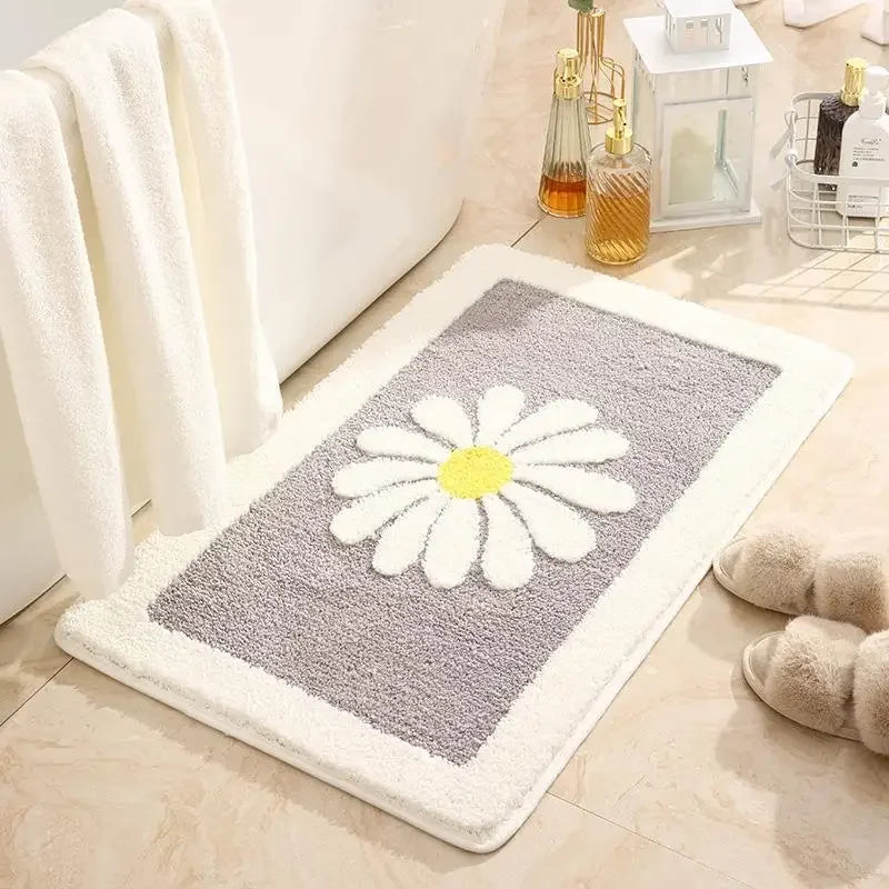Soft Thick Daisy Flowers Bath Mat Set – Non-Slip Bathroom Rugs