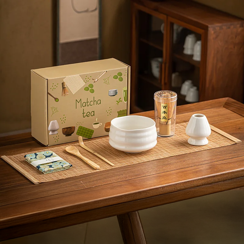 Premium 7-Piece Matcha Set with Bamboo Whisk, Ceramic Bowl, and Scoop – Traditional Tea Ceremony Accessories