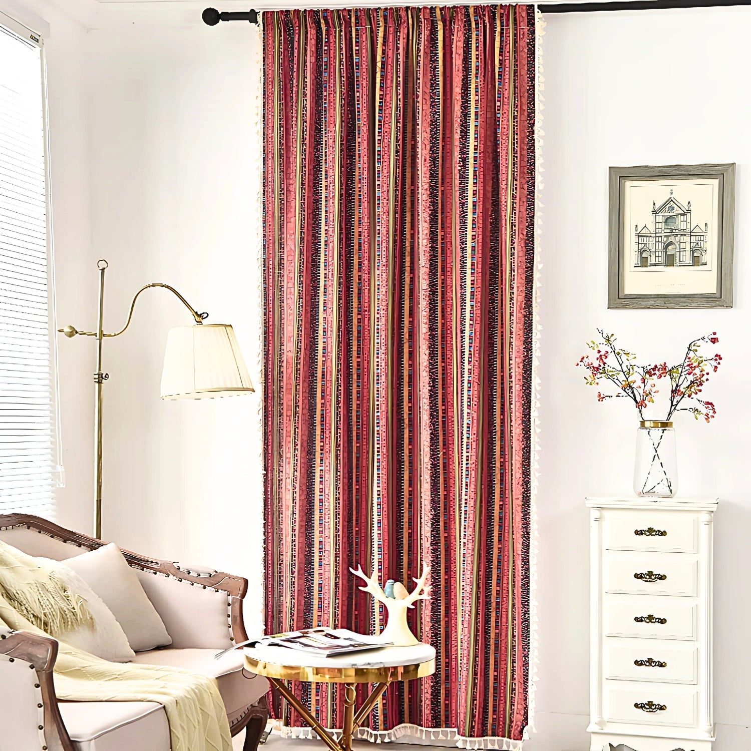 Serina Boho Striped Tassel Curtain for Living Room Window