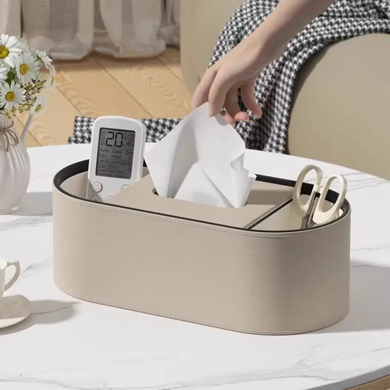 PU Leather Tissue Box with Storage Rack – Stylish Napkin Holder for Home and Office