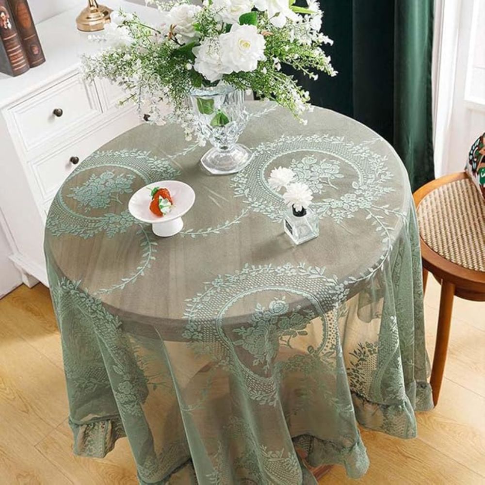 Sheer Lace Round Floral Tablecloth