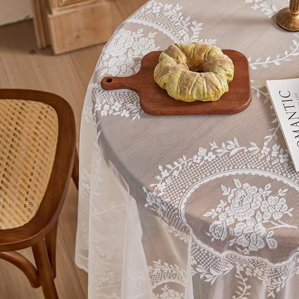Sheer Lace Round Floral Tablecloth