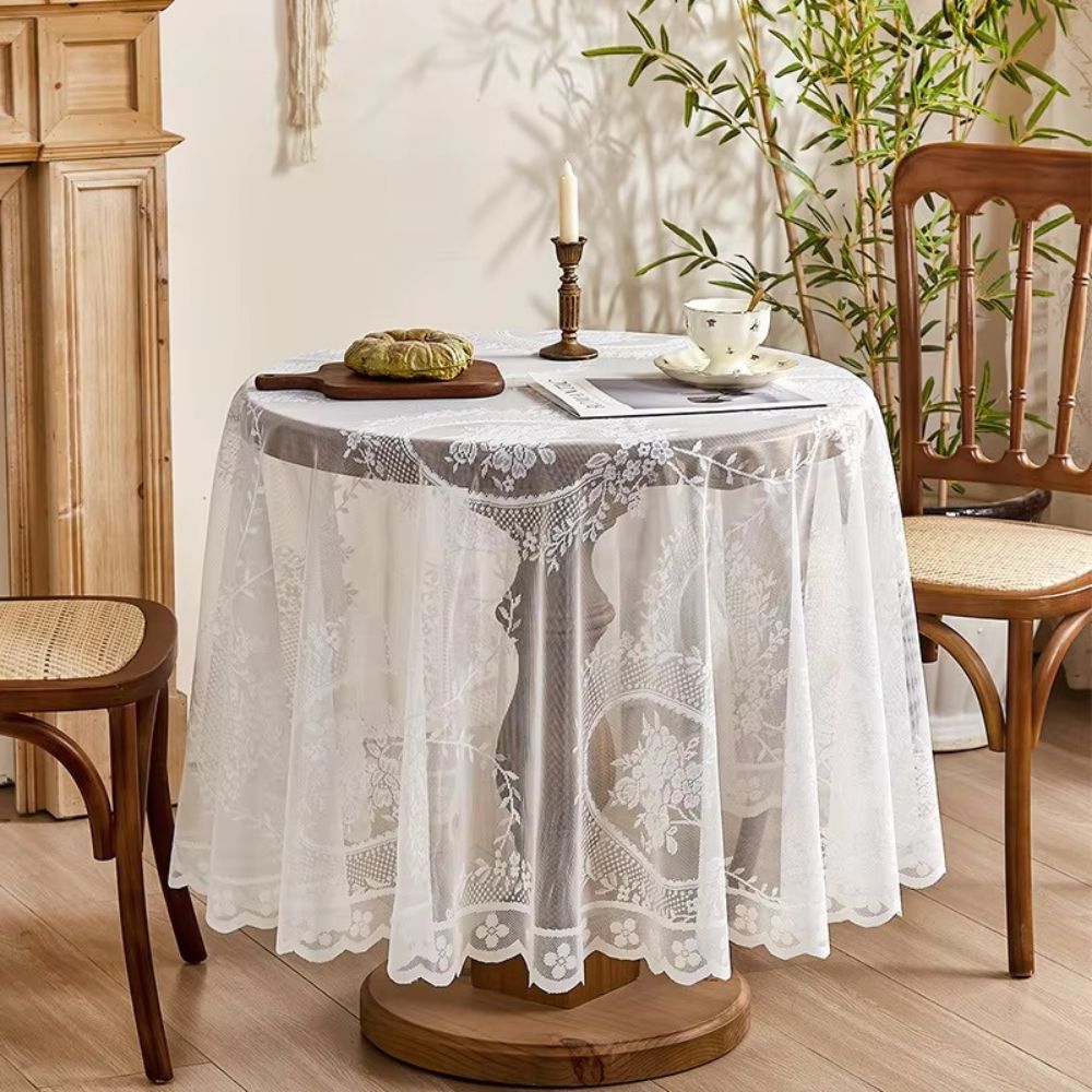Sheer Lace Round Floral Tablecloth
