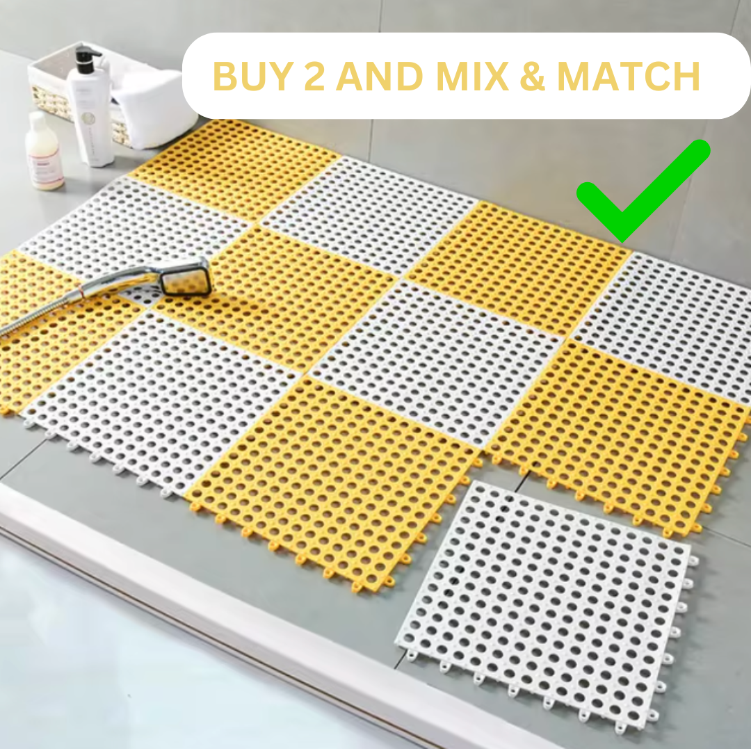 Shower tiles – Antibacterial plastic – Non-slip design – Easy assembly – 11.8 x 11.8 in