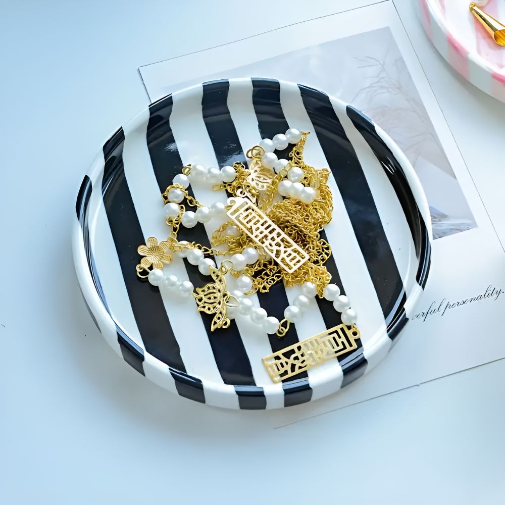 Silva Ceramic Stripe Jewelry Tray