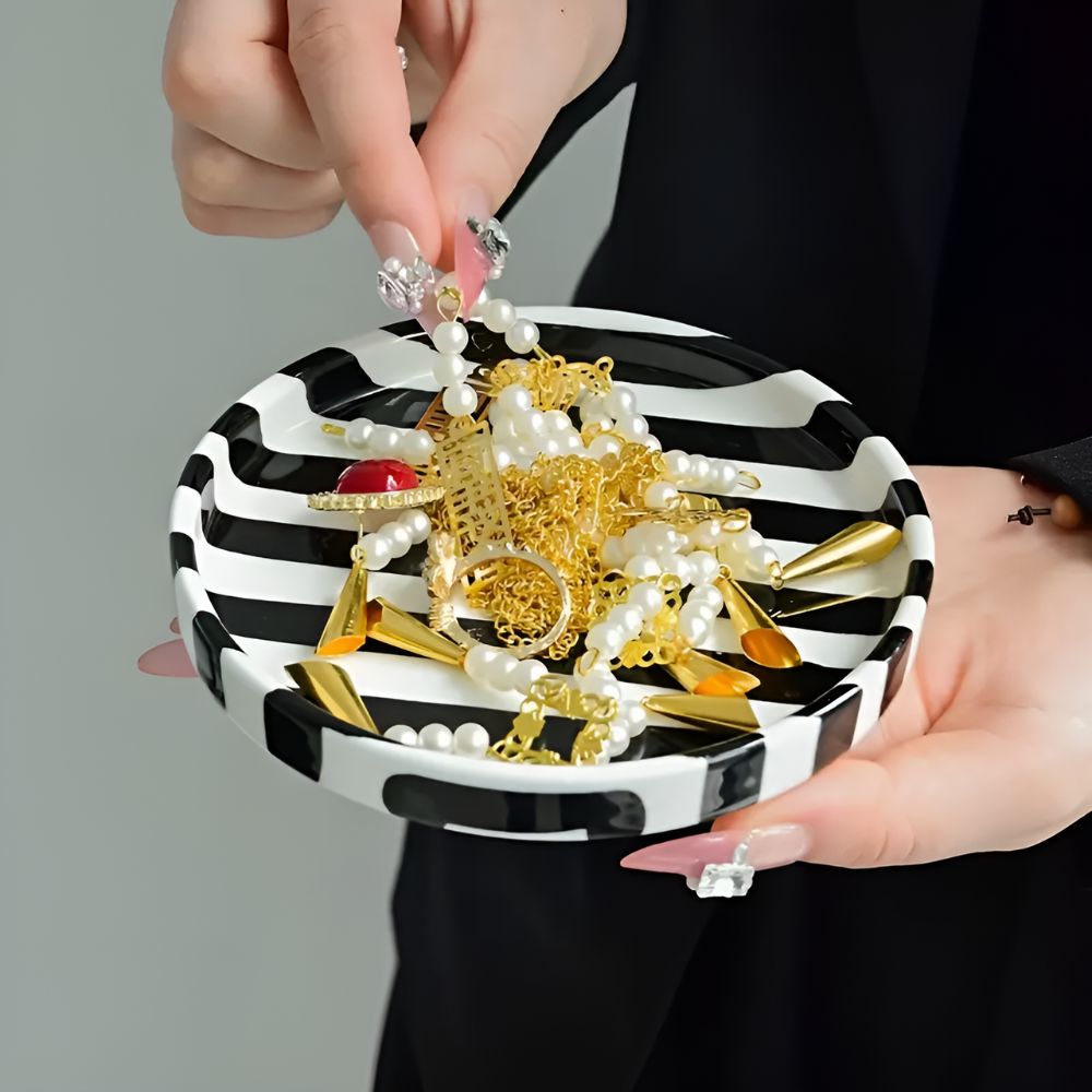 Silva Ceramic Stripe Jewelry Tray