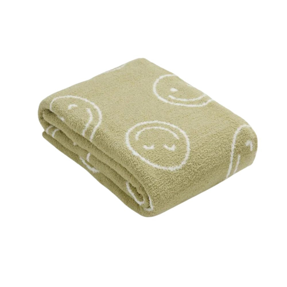 Smiley Face Plush Blanket - Soft Cotton Throw, Lightweight and Machine Washable