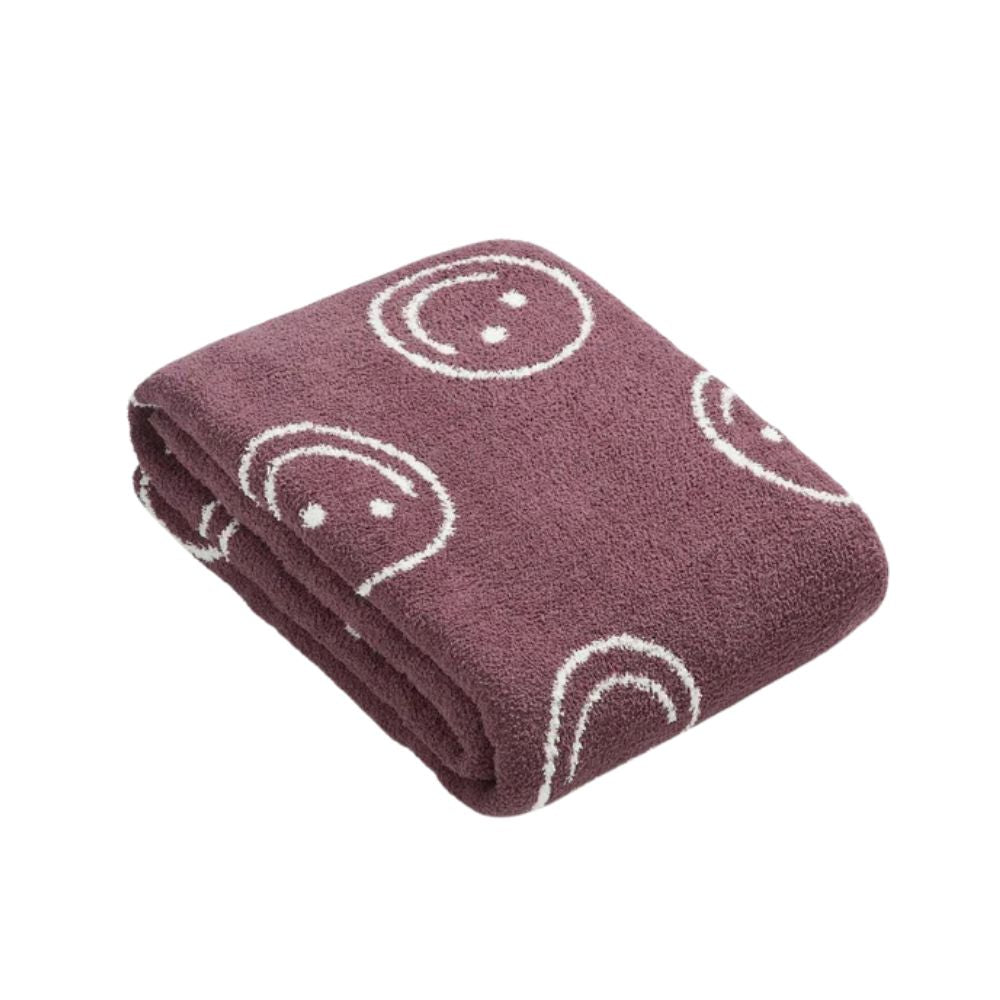 Smiley Face Plush Blanket - Soft Cotton Throw, Lightweight and Machine Washable