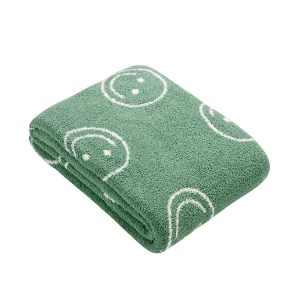 Smiley Face Plush Blanket - Soft Cotton Throw, Lightweight and Machine Washable