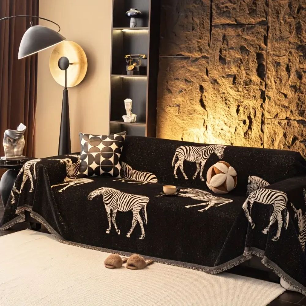 Sofa cover – Soft microfiber blend – Black zebra pattern – Stylish couch protection