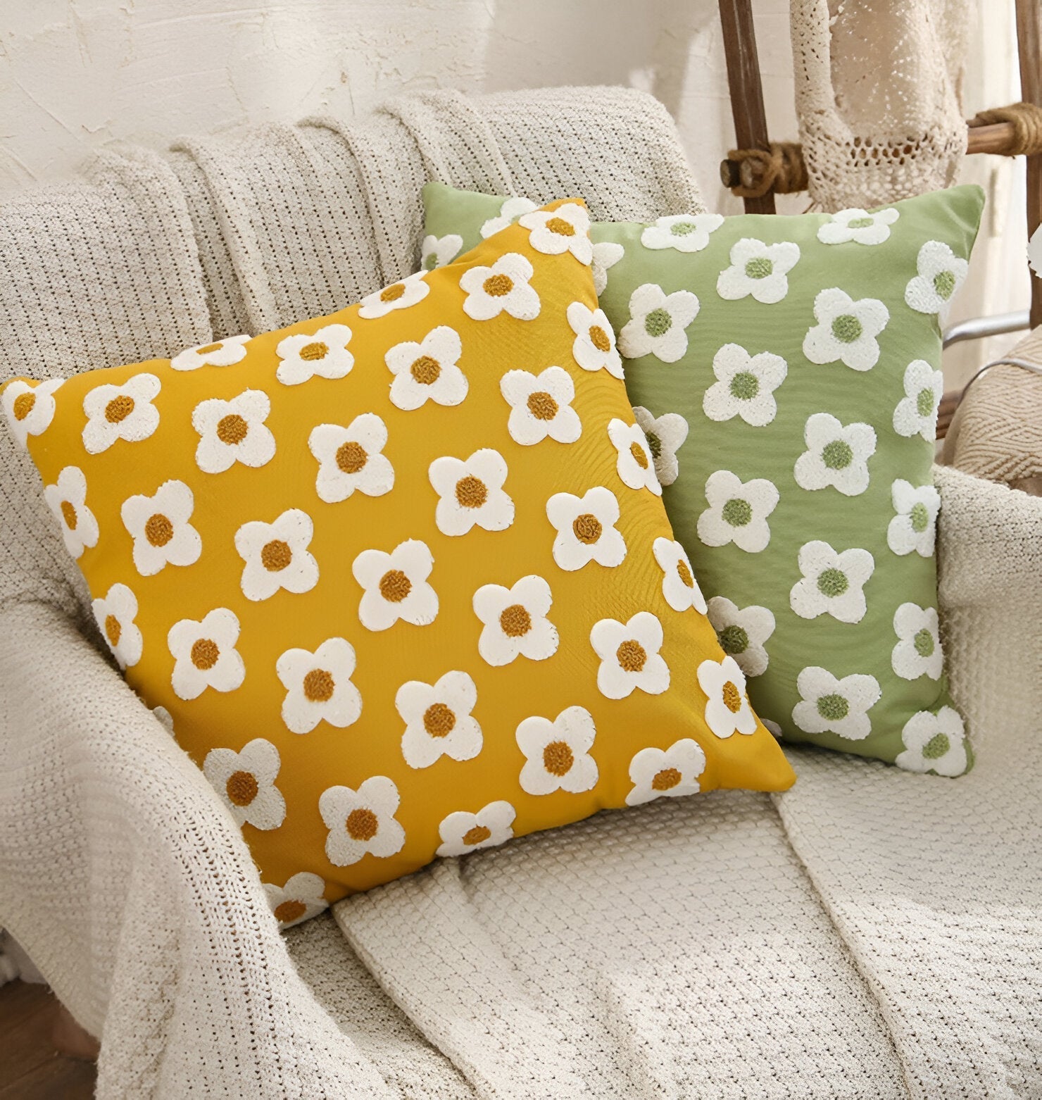 Sofa cushion – Cotton blend – Embroidered floral design – Cozy square and rectangular home accent