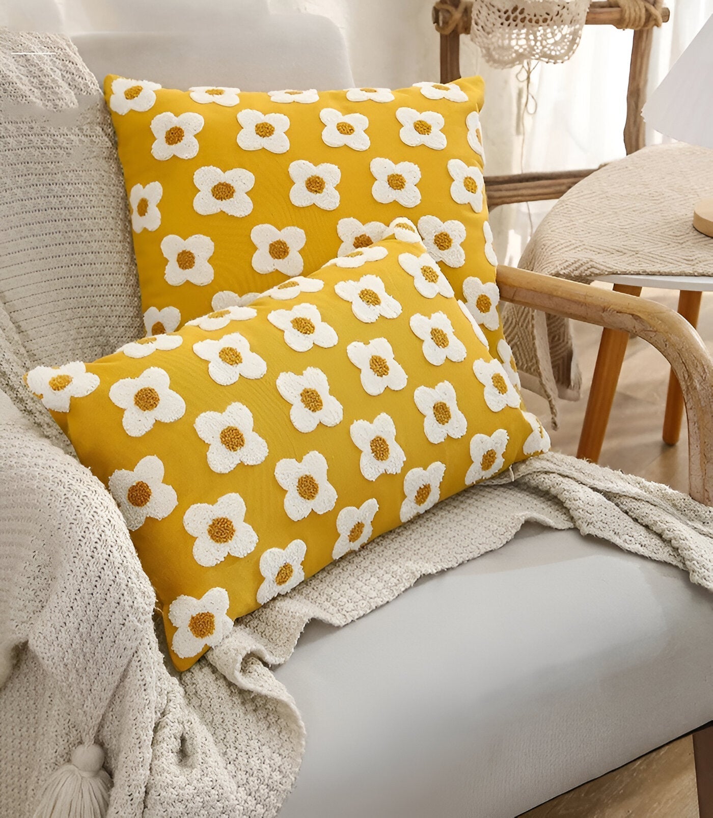 Sofa cushion – Cotton blend – Embroidered floral design – Cozy square and rectangular home accent