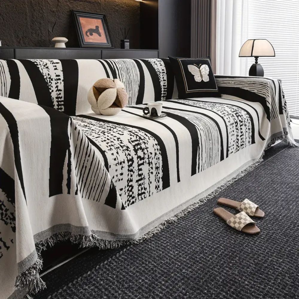 Stone Bohemian Fringe Sofa Cover