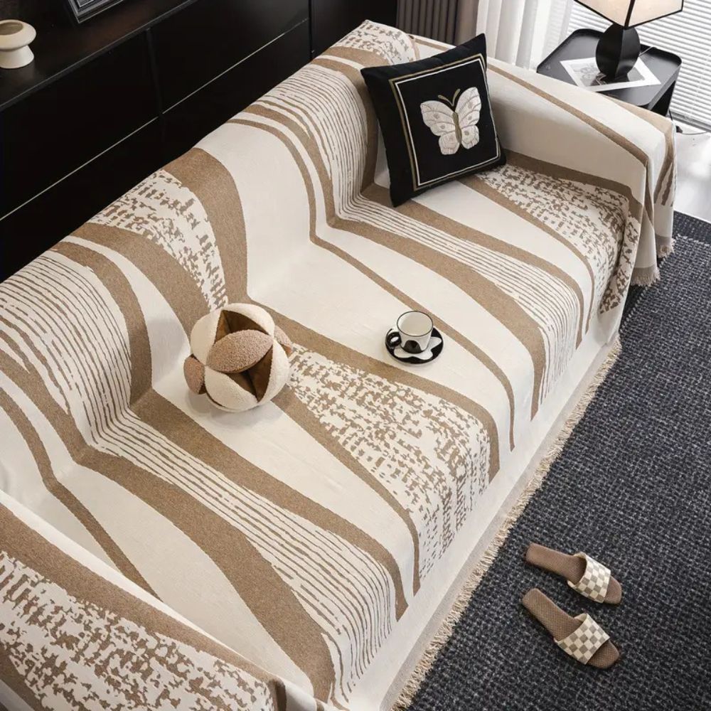 Stone Bohemian Fringe Sofa Cover