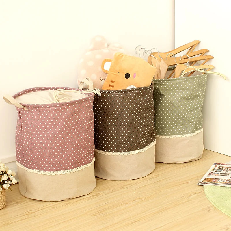 Storage basket – Durable linen – Natural color – Multi-functional for laundry and toys – Stackable design