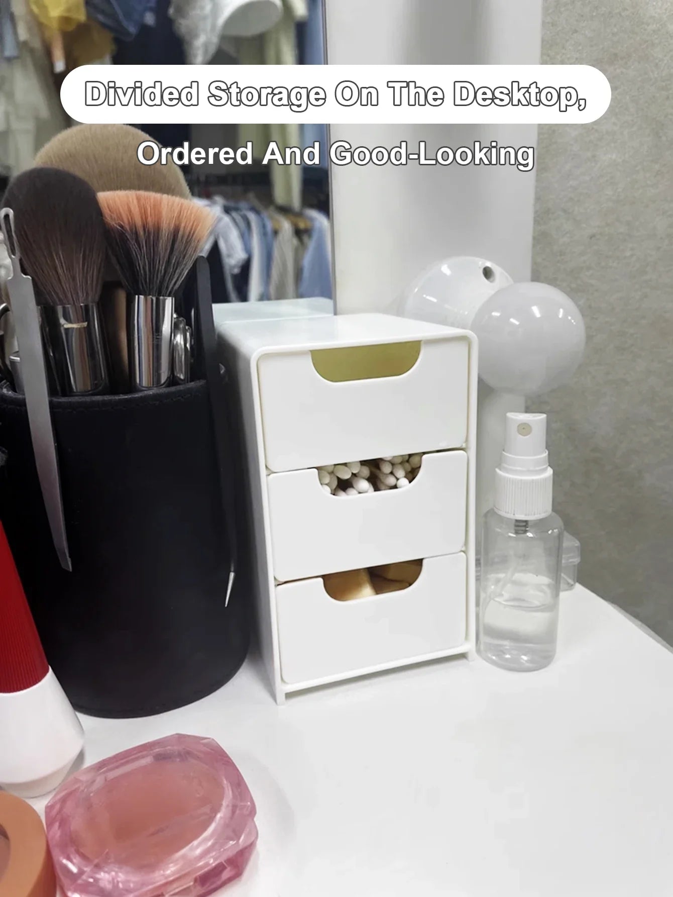 Storage box – Durable plastic – Three-layer design – White – Ideal for jewelry and small items – 9.5 x 5.5 x 4.3 in