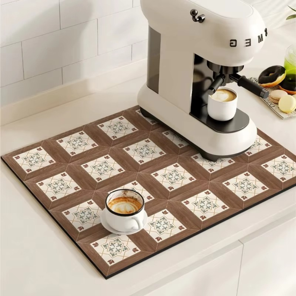 Retro Tile Design Absorbent Coffee Mat