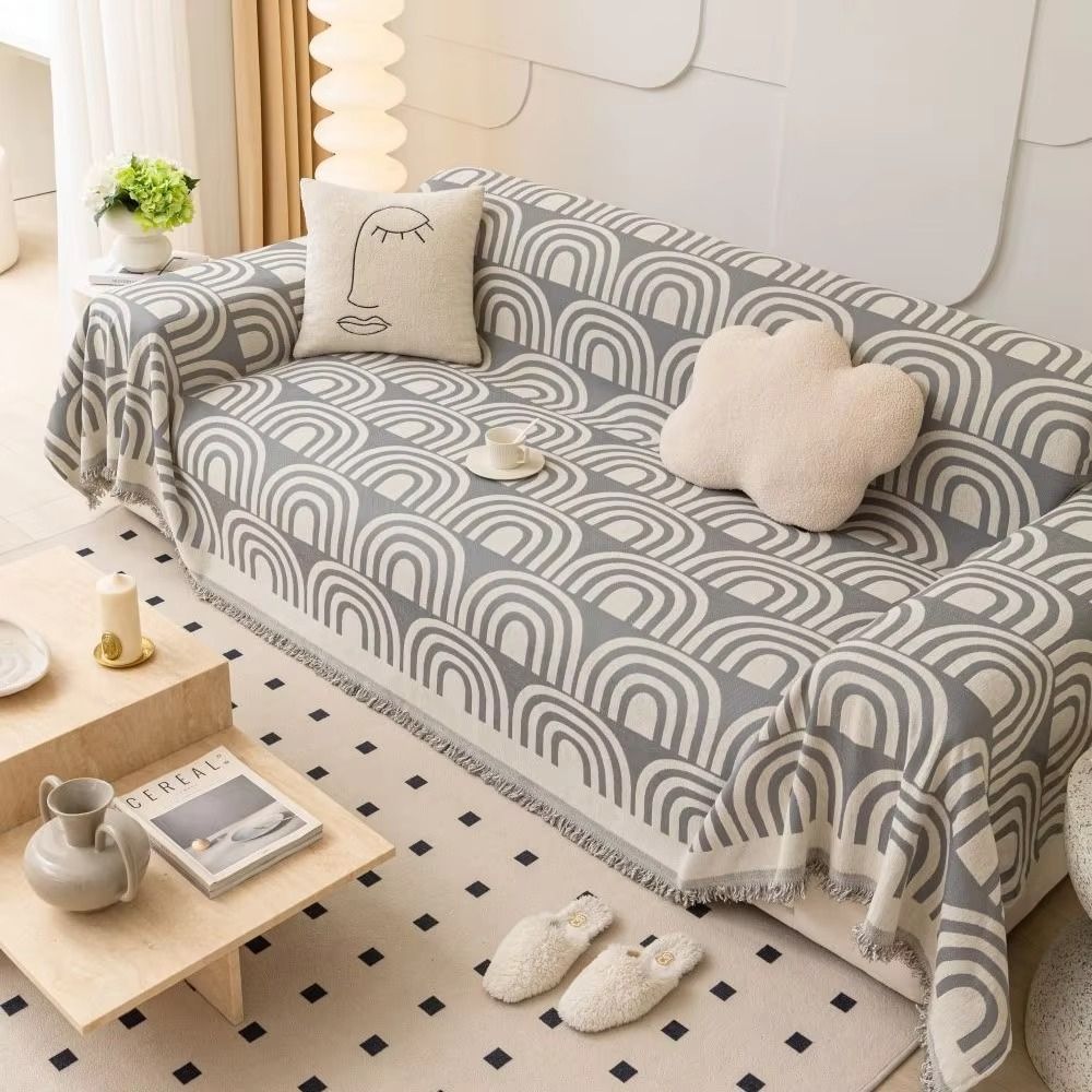 Symmetrical Half-Arch Chenille Sofa Cover