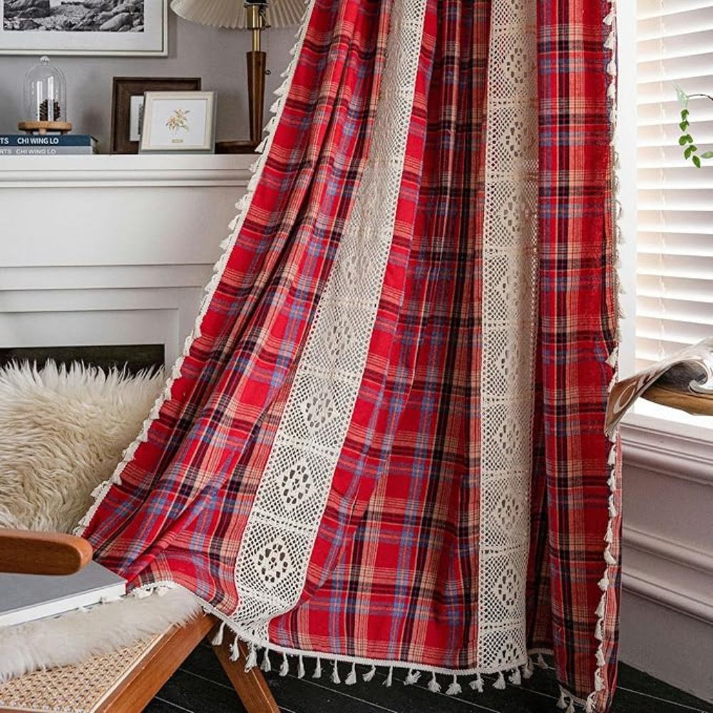 Tartan Crochet Lace Tassel Curtain