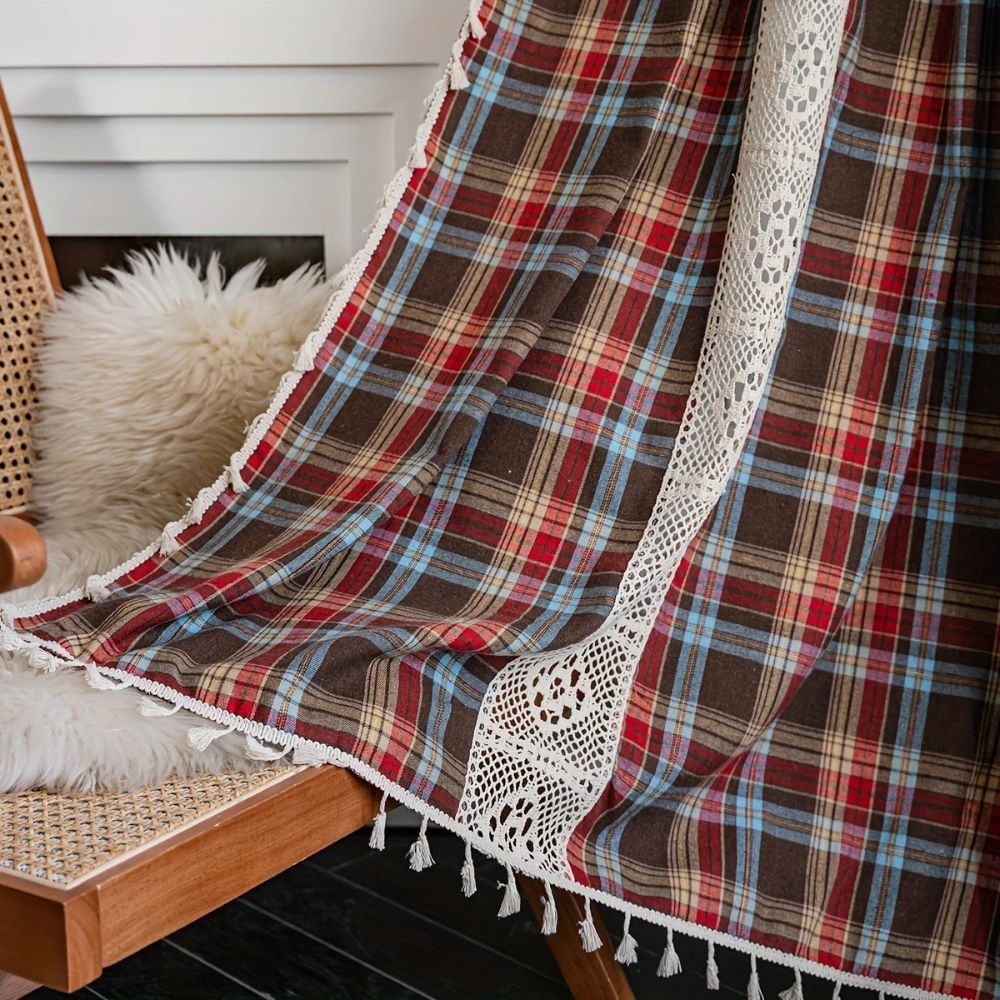 Tartan Crochet Lace Tassel Curtain