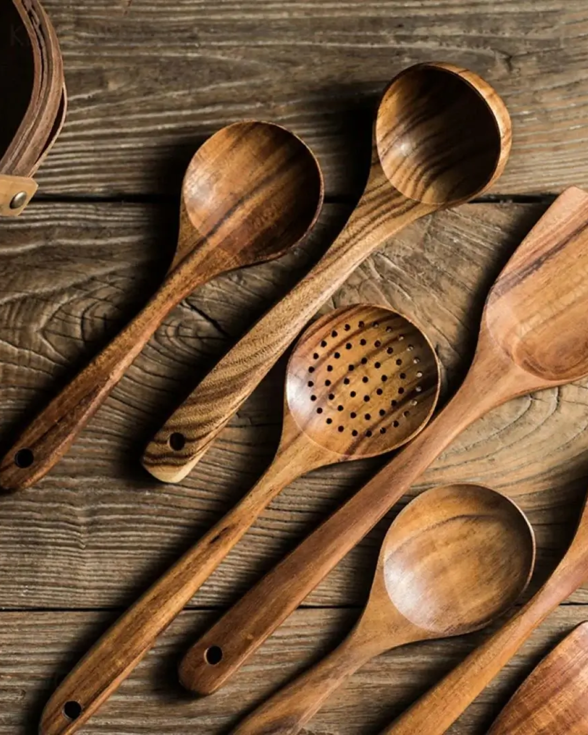 Teak Wooden Kitchen Utensil Set – Durable Cooking Tools – Elegant Design for Cooking and Serving