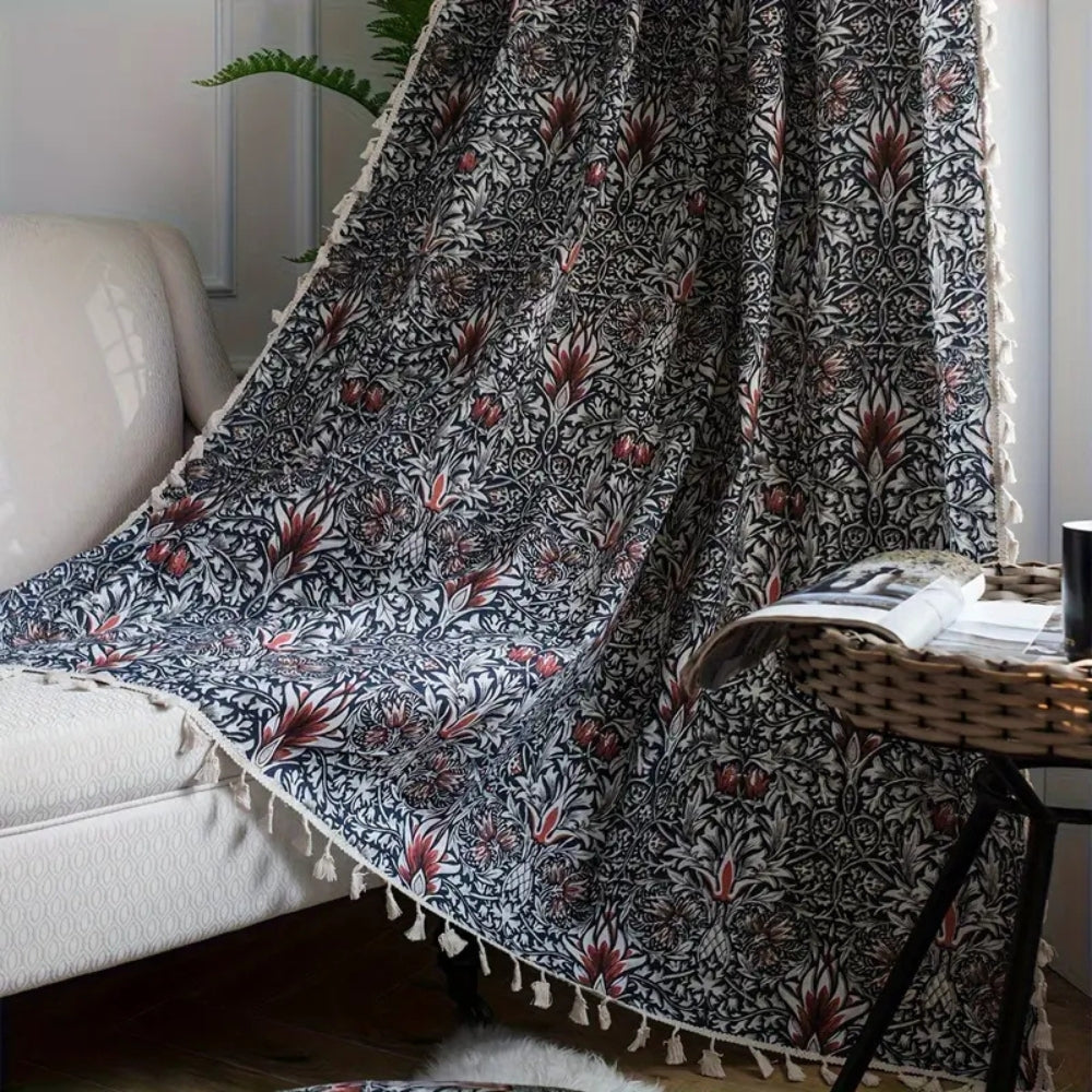 Thistle Ebonleaf Floral Tapestry Curtain