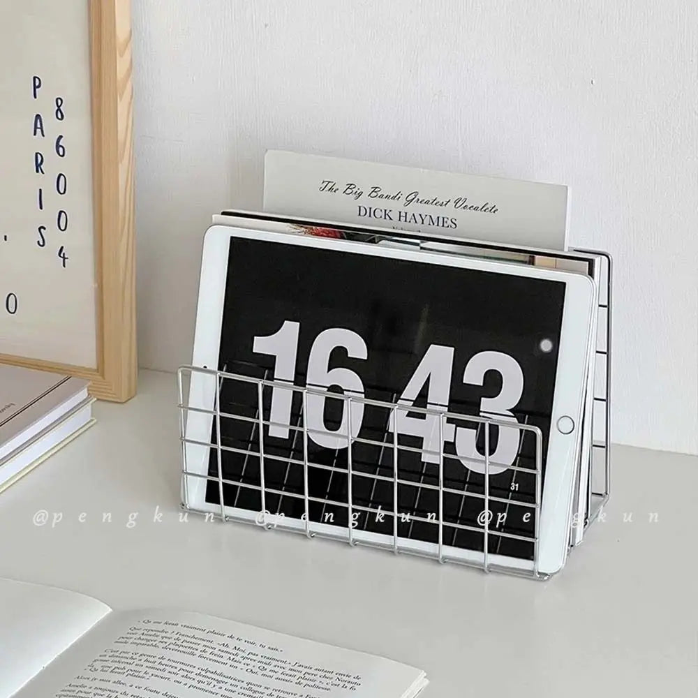 Three-Tier Iron Bookshelf Organizer, Silver - Modern Design for Home and Office Storage, 9.4 x 5.1 x 6.1 Inches