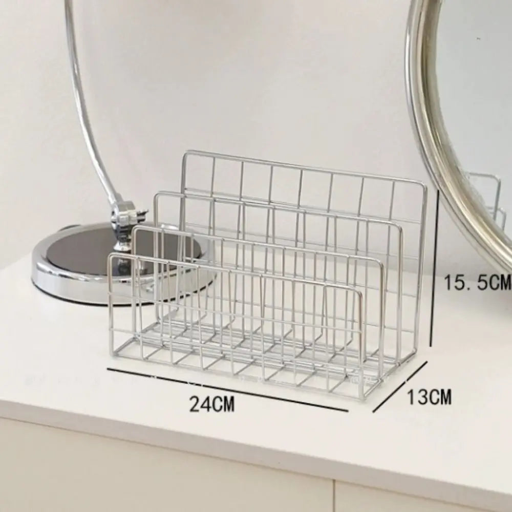 Three-Tier Iron Bookshelf Organizer, Silver - Modern Design for Home and Office Storage, 9.4 x 5.1 x 6.1 Inches