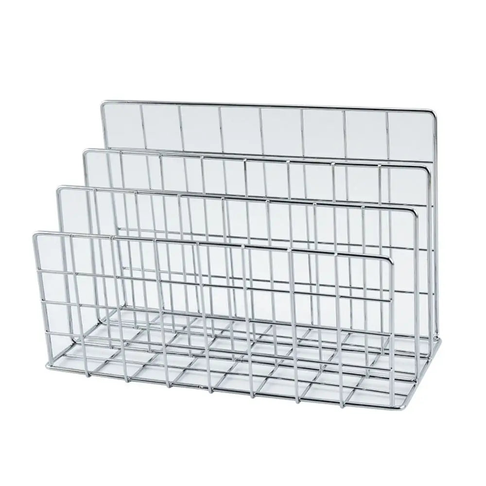 Three-Tier Iron Bookshelf Organizer, Silver - Modern Design for Home and Office Storage, 9.4 x 5.1 x 6.1 Inches