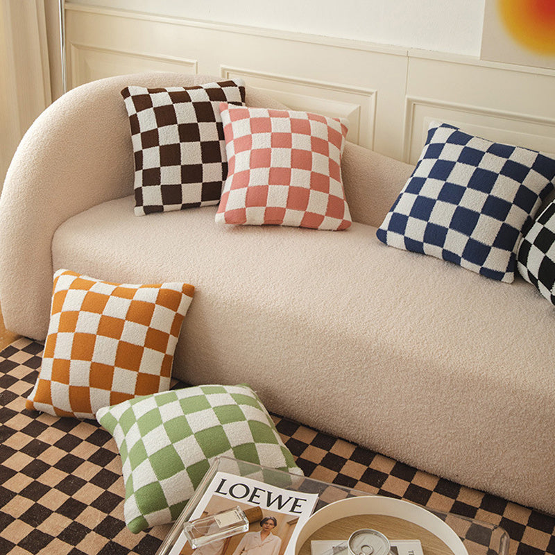 Throw Pillow Cover – Checkerboard Pattern – Soft Polyester-Cotton Blend – Fits 18x18 Pillow Inserts