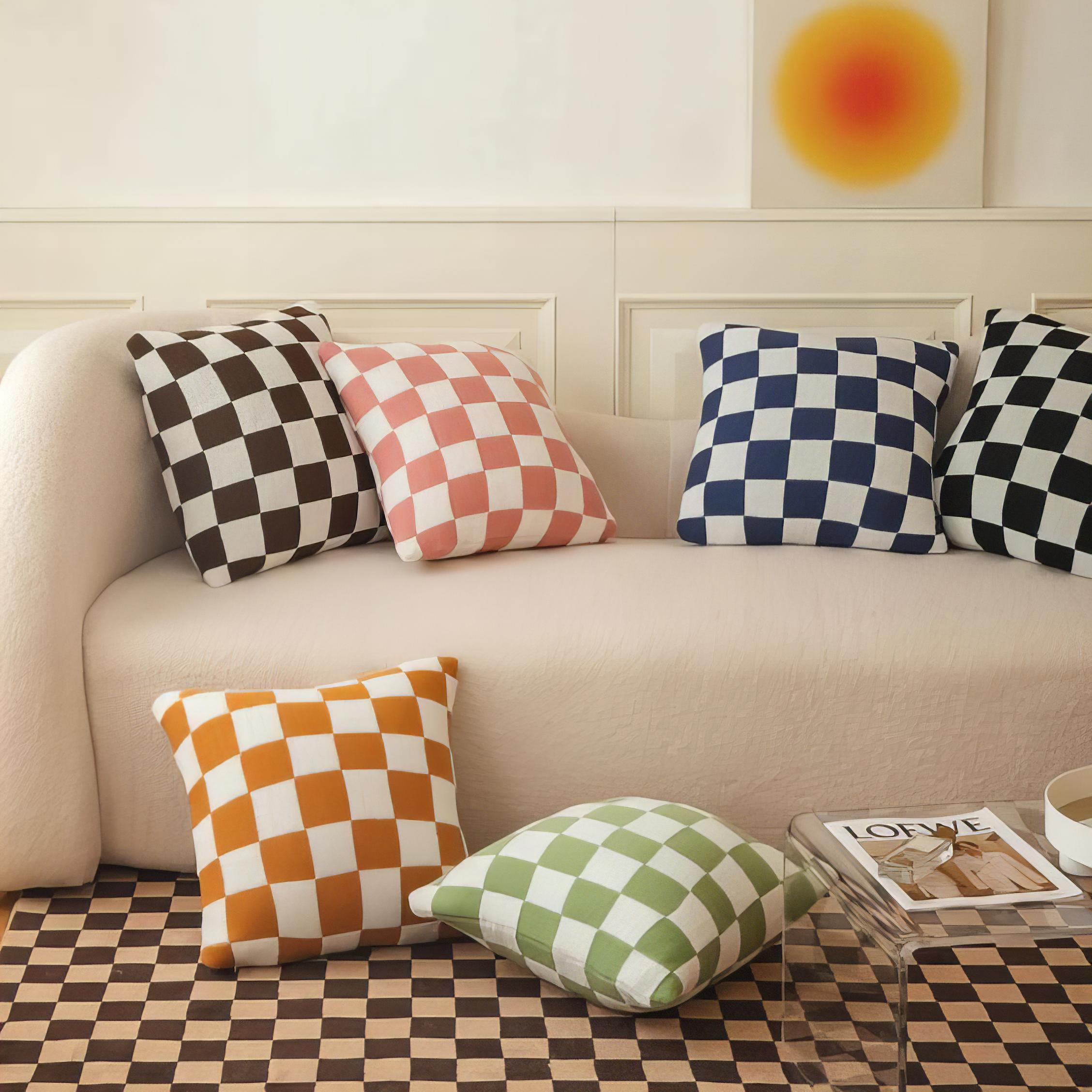 Throw Pillow Cover – Checkerboard Pattern – Soft Polyester-Cotton Blend – Fits 18x18 Pillow Inserts