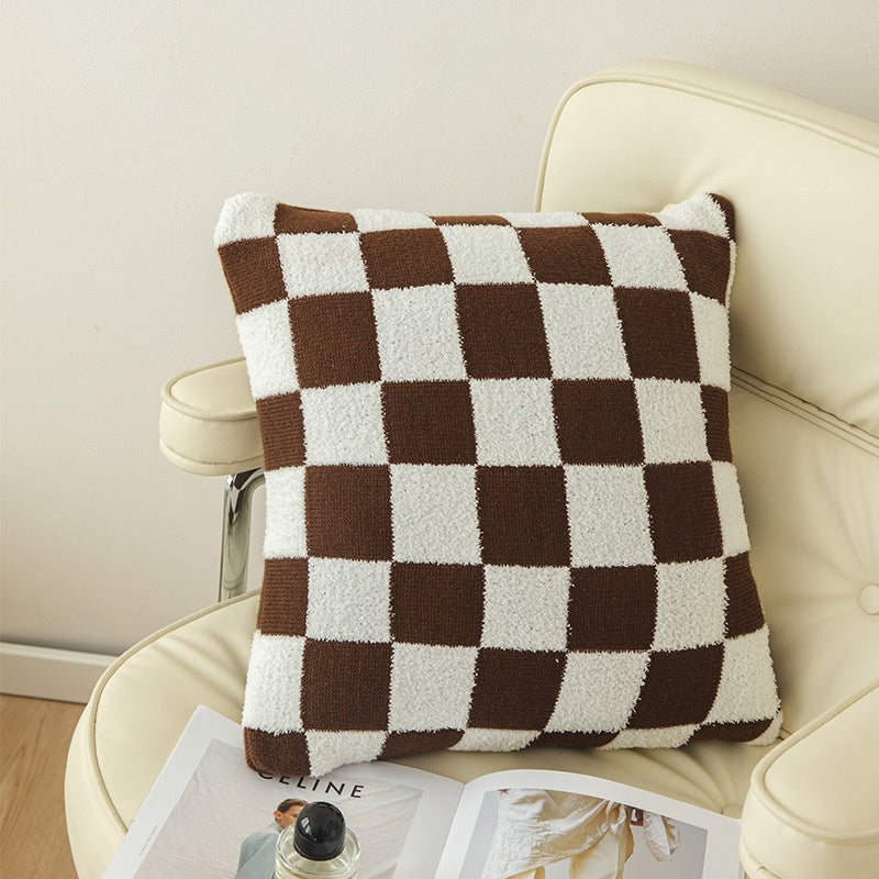 Throw Pillow Cover – Checkerboard Pattern – Soft Polyester-Cotton Blend – Fits 18x18 Pillow Inserts