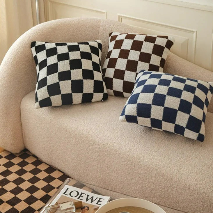 Throw Pillow Cover – Checkerboard Pattern – Soft Polyester-Cotton Blend – Fits 18x18 Pillow Inserts