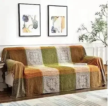 Throw blanket – Soft chenille – Large boho plaid design – Cozy couch cover with tassels – Fall colors