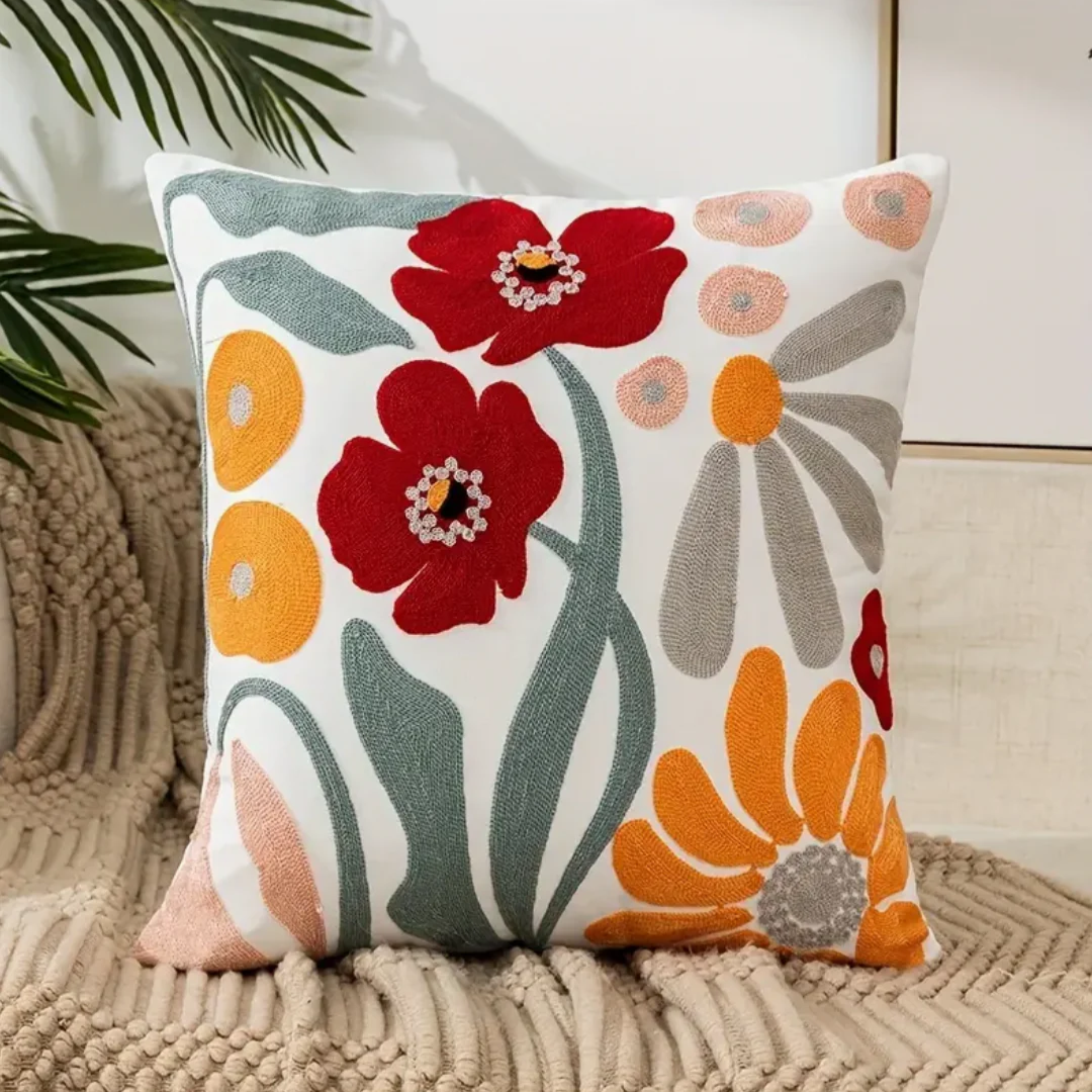 Throw pillow – Floral print – Soft cotton and polyester – Cozy couch accent – 17.7 x 17.7 in