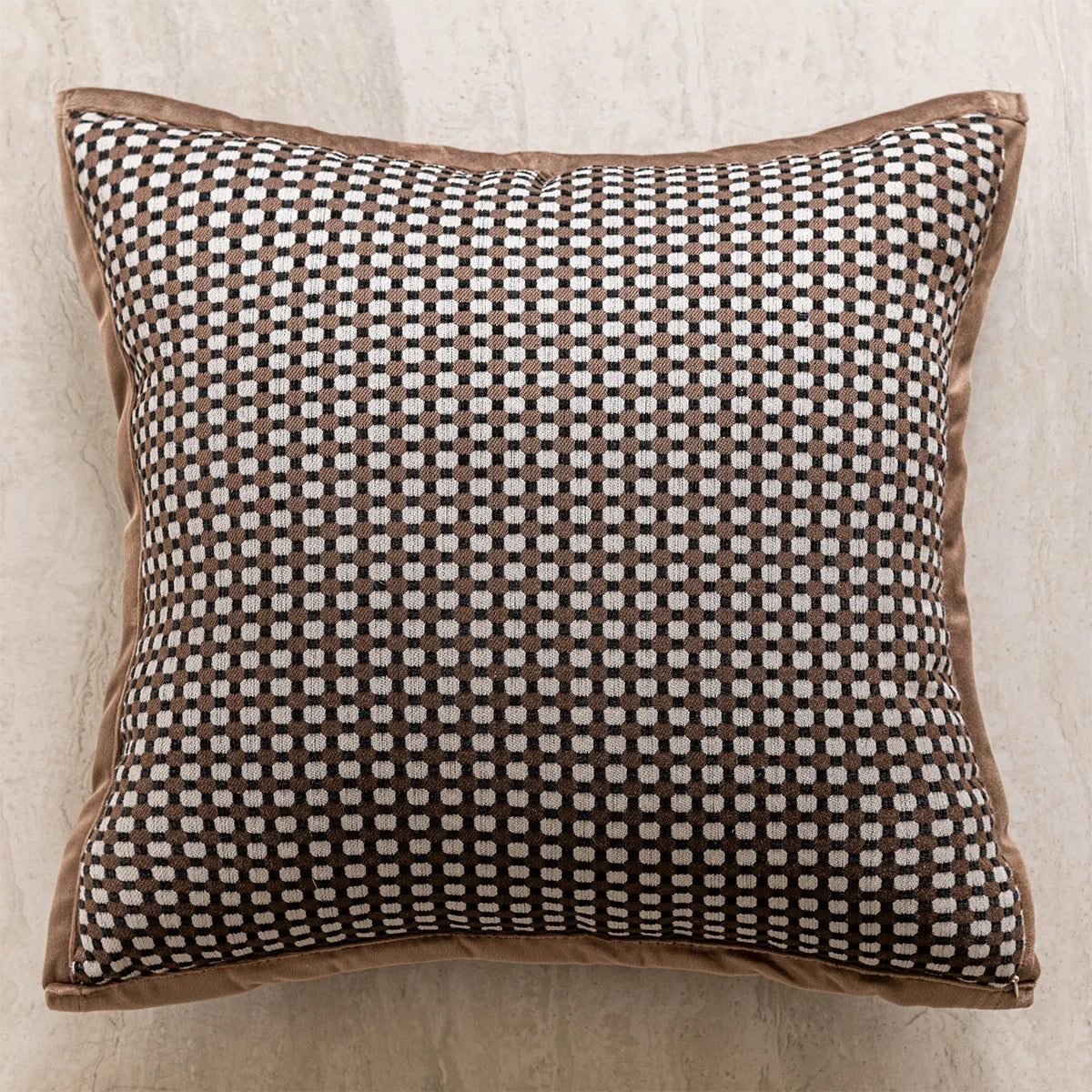 Throw pillow cover – Durable fabric – Green and brown grid – Modern decorative cushion – 17.7 x 17.7 in