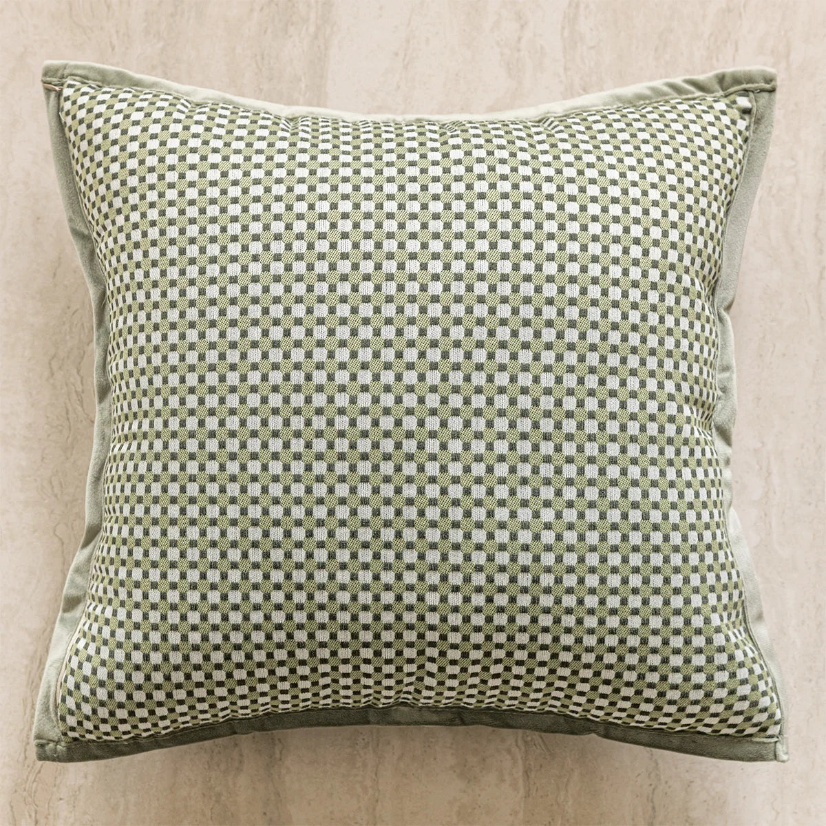 Throw pillow cover – Durable fabric – Green and brown grid – Modern decorative cushion – 17.7 x 17.7 in