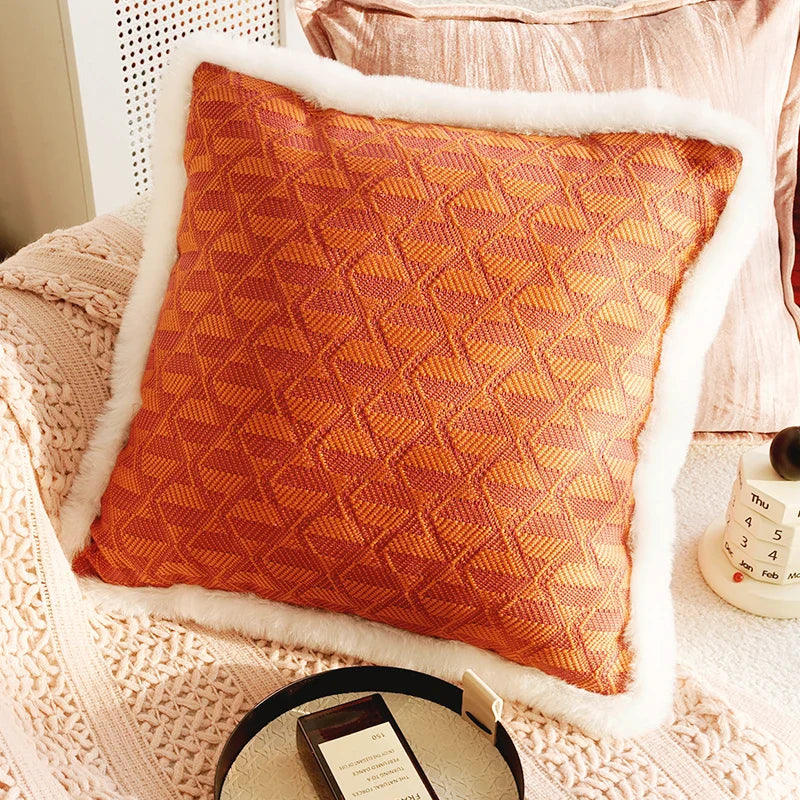 Throw pillow cover – Soft fabric – Pink retro design – Decorative home accent for living room