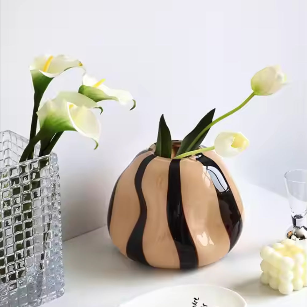 Thurid Glass Striped Pumpkin Vase