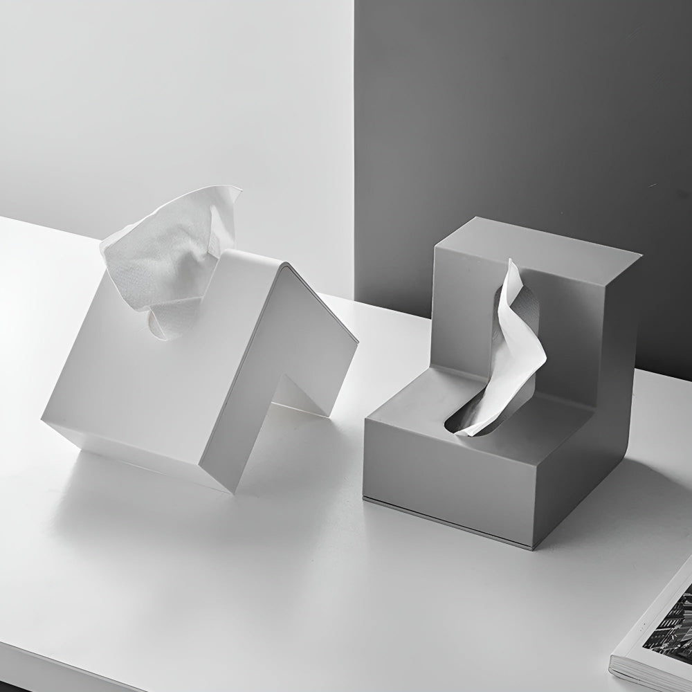 Tissue box cover – L-shaped design – Sleek plastic – Space-saving corner solution – White