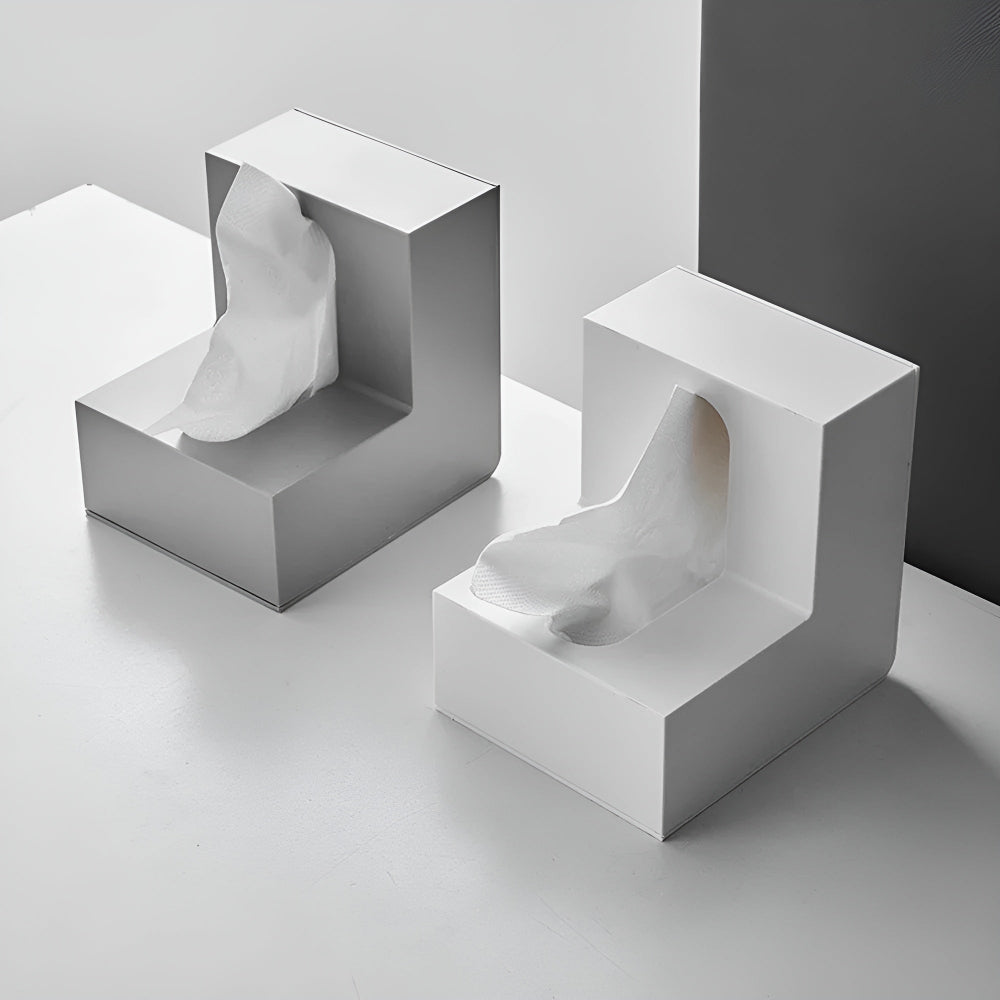 Tissue box cover – L-shaped design – Sleek plastic – Space-saving corner solution – White