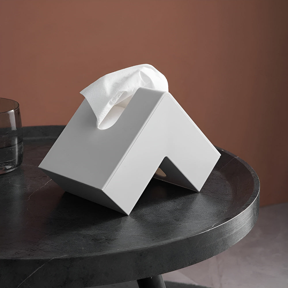 Tissue box cover – L-shaped design – Sleek plastic – Space-saving corner solution – White
